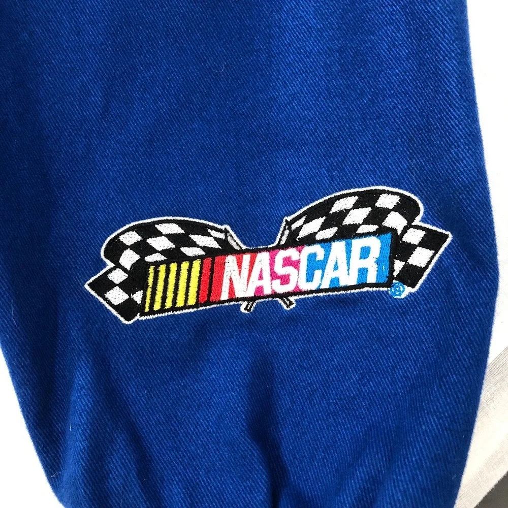 JH Design‎ NASCAR Jacket Men's 2XL XXL Black Blue Red Flag Logo Racing Coat